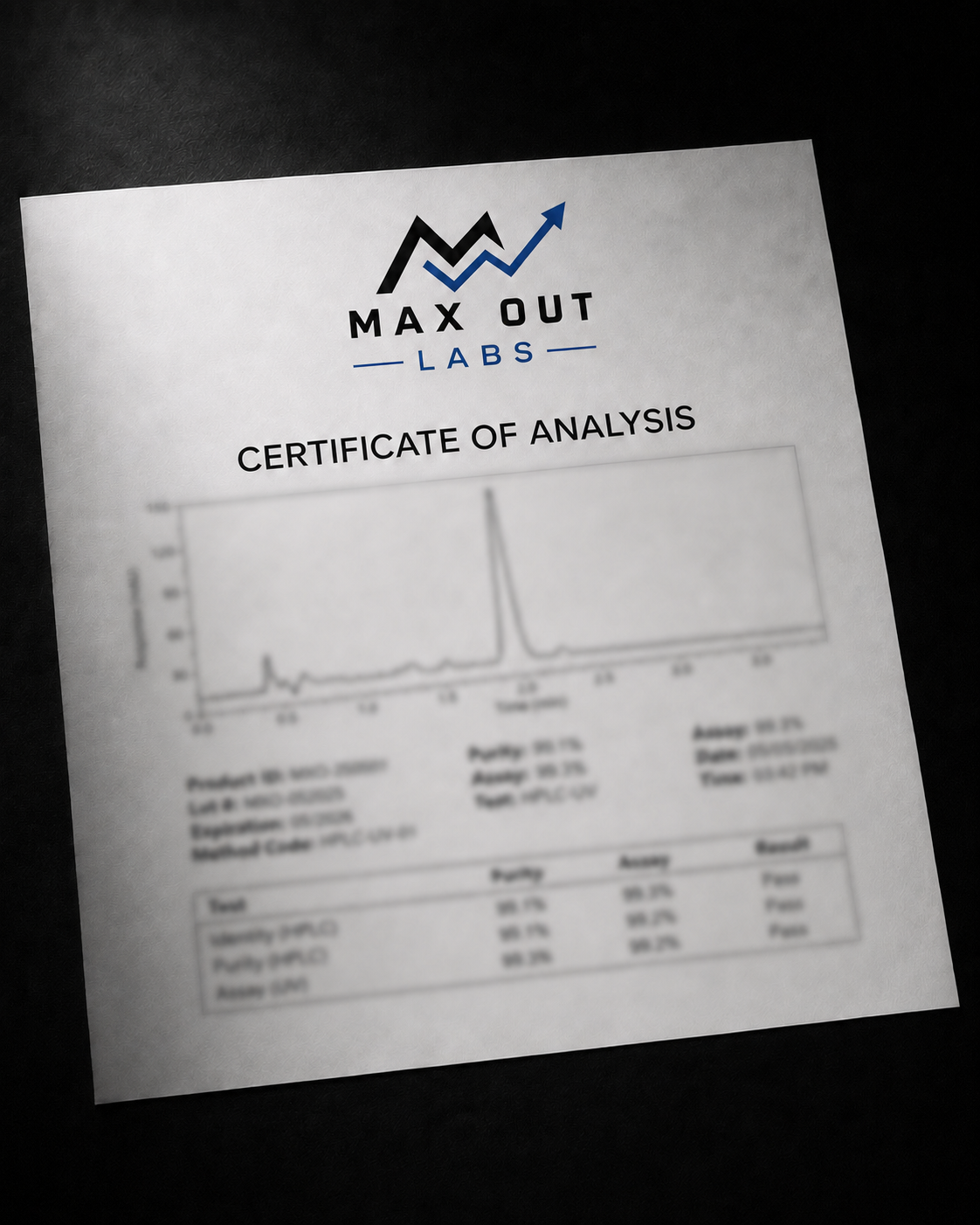 Max Out Labs lot-matched Certificate of Analysis document